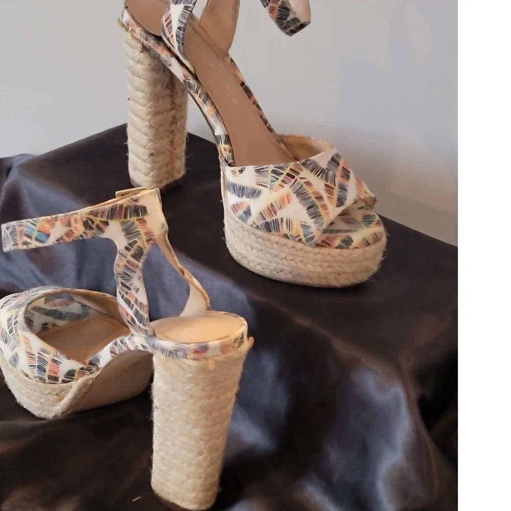 Gibson Latimer Multi Color‎ Espadrille Platform Block Heel Sandals Womens 5.5M